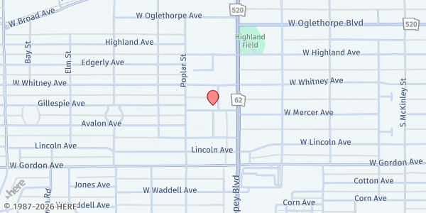 Map showing New True Fellowship Baptist Church at 1113 Gillespie Ave., Albany, GA