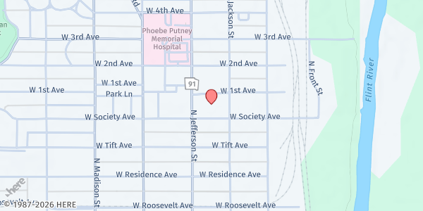 Map showing Sowega Council on Aging - Albany at 335 W. Society Ave., Albany, GA