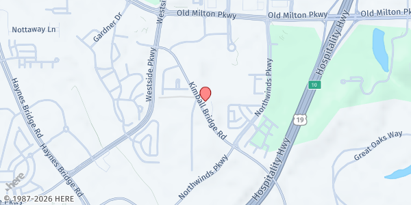 Map showing St. James United Methodist Church at 3000 Webb Bridge Road, Alpharetta, GA