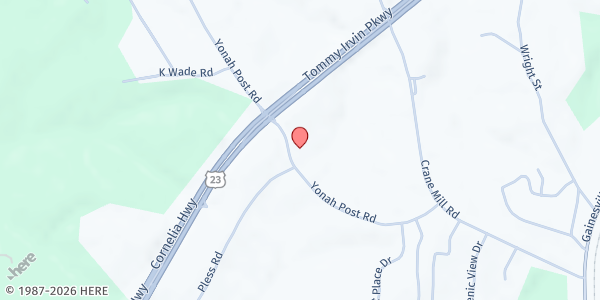 Map showing Crossroads Baptist Church at 534 Yonah Post Road, Alto, GA