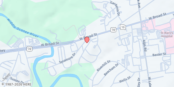 Map showing Athens Area Human Relations Council, Inc. at 115 Sycamore Dr., Athens, GA