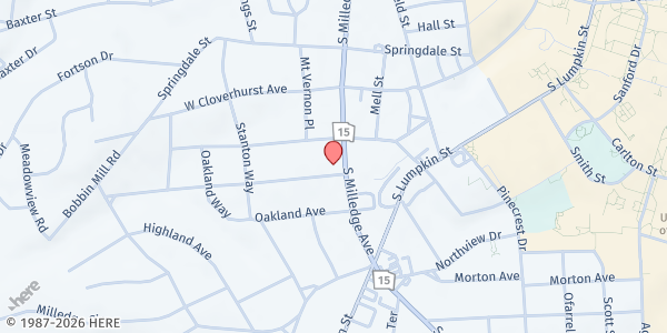 Map showing Beta Upsilon Chi Operational at 990 S. Milledge Ave, Athens, GA