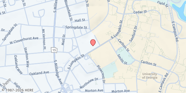 Map showing Catholic Center at UGA at 1344 S Lumpkin Street, Athens, GA