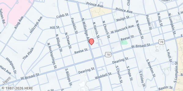 Map showing Downtown Ministries at 250 N Milledge Ave, Athens, GA
