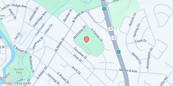 Map showing East Athens Development Corp at 410 McKinley Dr., Athens, GA