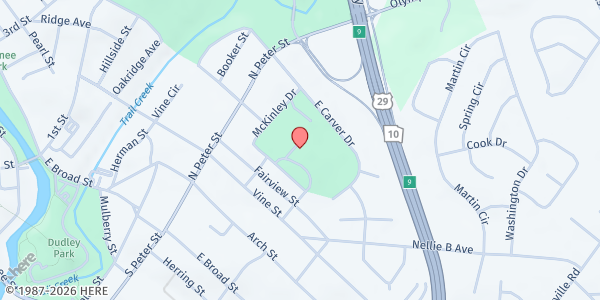 Map showing East Athens Development Corporation - Food Pantry at 410 McKinley Dr., Athens, GA