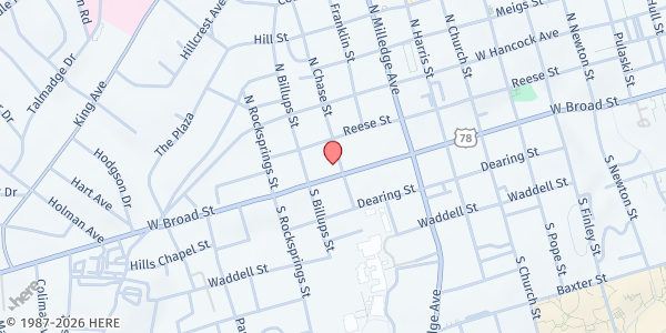 Map showing Ebenezer Baptist Church - West at 205 North Chase St, Athens, GA