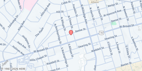 Map showing Ebenezer Baptist Church - West at 205 N. Chase St., Athens, GA