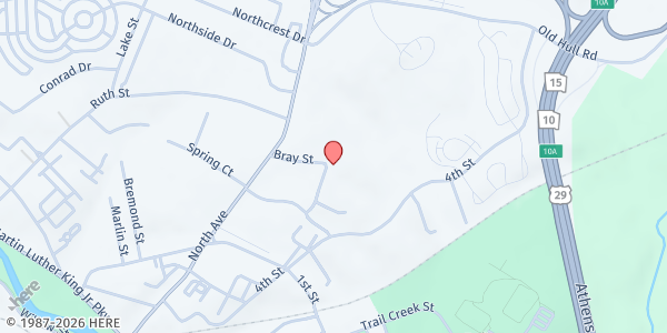Map showing Family Promise Athens - Bray Street Location at 205 Bray Street, Bldg 100, Athens, GA