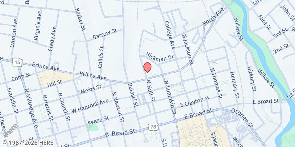 Map showing First AME Church of Athens at 521 N. Hull St., Athens, GA