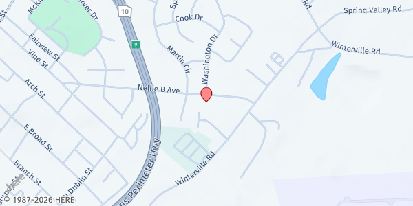 Map showing Living Water Christian Fellowship Church at 610 Nellie B Ave., Athens, GA