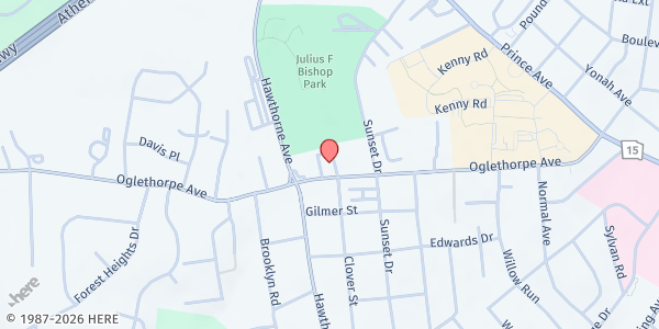 Map showing Mercy Health Center at 700 Oglethorpe Avenue, Athens, GA