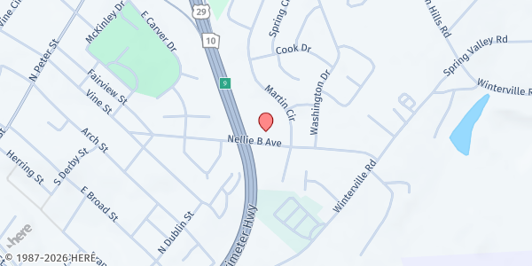 Map showing Mt. Olive SDA Church at 465 Nellie B Ave., Athens, GA