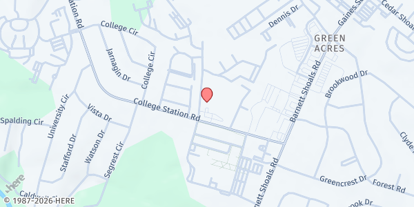 Map showing Nations Church at 1225 College Station Rd, Athens, GA