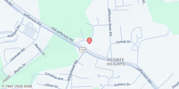 Map showing Oconee Heights Baptist Church at 4180 Jefferson Road, Athens, GA