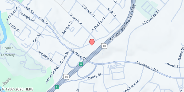 Map showing Open Hearts at 150 Old Winterville Rd., Athens, GA