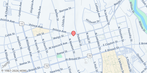 Map showing Our Daily Bread - Athens First Baptist Church at 355 Pulaski St., Athens, GA