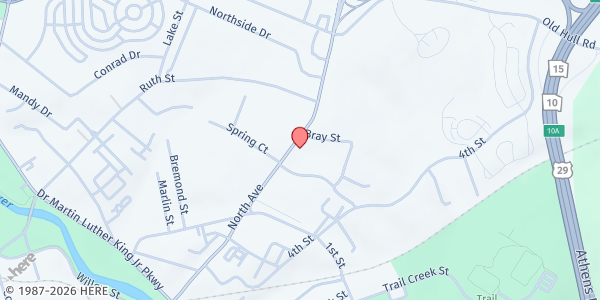 Map showing People Living In Recovery - Athens at 115 Sycamore Dr., Athens, GA
