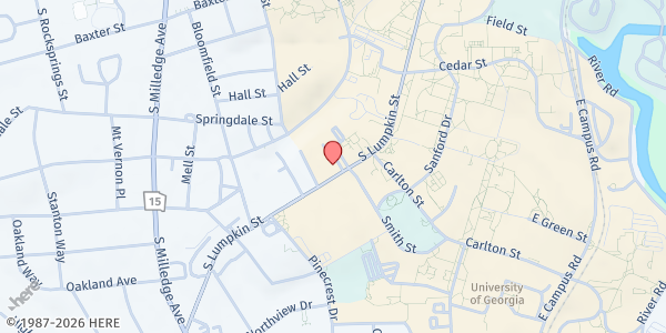 Map showing Presbyterian Student Center at 1250 S. Lumpkin St., Athens, GA