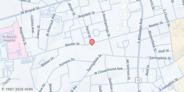 Map showing Redeemed Christian Church of God Inc Amazing Grace Parish at 1037 Baxter St., Athens, GA