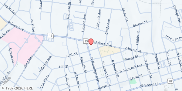 Map showing Sparrows Nest at 745 Prince Ave., Athens, GA