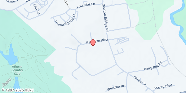 Map showing Terrapin Brewing Food Distribution at 180 Paradise Blvd., Athens, GA