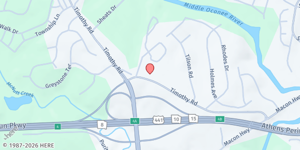 Map showing Timothy Baptist Church at 380 Timothy Road, Athens, GA