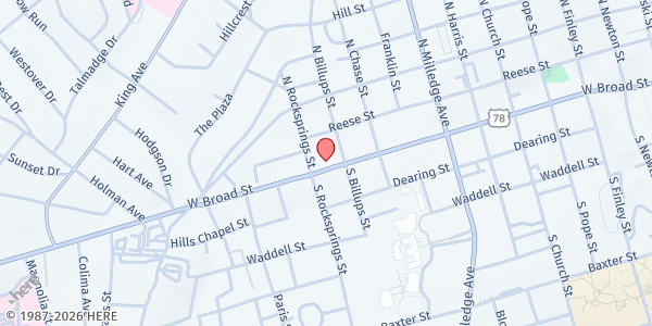 Map showing True Holiness Temple Church of God at 1262 W. Broad St., Athens, GA