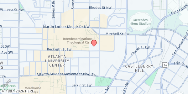Map showing APS Student and Family Support Hub at 601 Beckwith Street Southwest, Atlanta University Center, GA