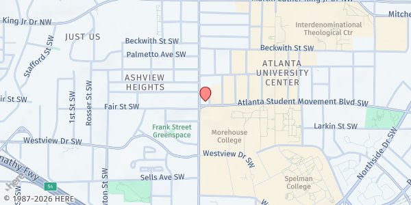 Map showing Mt. Moriah Baptist Church at 200 Joseph E Lowery Boulevard Southwest, Atlanta University Center, GA