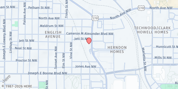 Map showing Antioch Urban Ministries, Inc. at 456 Northside Dr. NW, Atlanta, GA