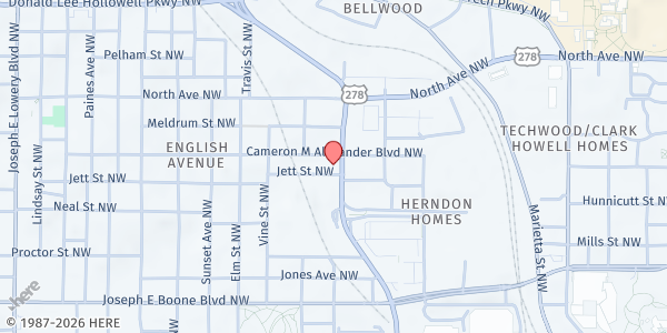 Map showing Antioch Urban Ministries, Inc. at 540 Cameron M Alexander Blvd NW, Atlanta, GA