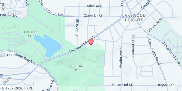 Map showing Atlanta Inner-City Ministry Inc at 1966 Lakewood Terrace SE, Atlanta, GA