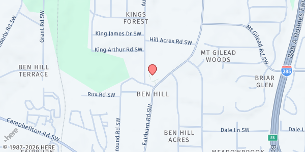 Map showing Ben Hill UMC at 2099 Fairburn Road Southwest, Atlanta, GA