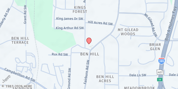 Map showing Ben Hill United Methodist Church at 2099 Fairburn Rd SW, Atlanta, GA