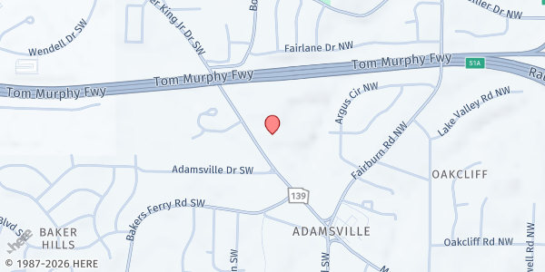 Map showing Berean Outreach Ministry, Inc. at 3675 Martin Luther King Junior Drive SW, Atlanta, GA