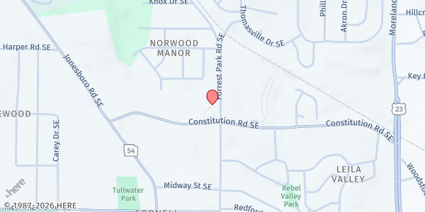 Map showing Bible Way Ministries International, Inc. - Food Pantry at 894 Constitution Rd. SE, Atlanta, GA