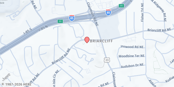 Map showing Briarcliff Baptist Church at 3039 Briarcliff Road Northeast, Atlanta, GA