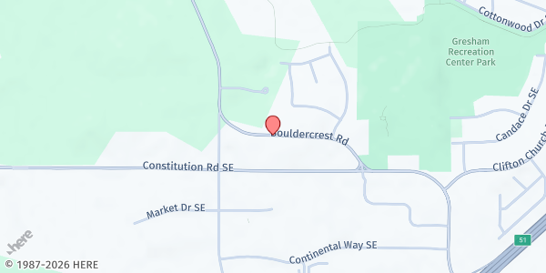 Map showing Church of God for All Nations at 2295 Bouldercrest Rd., Atlanta, GA