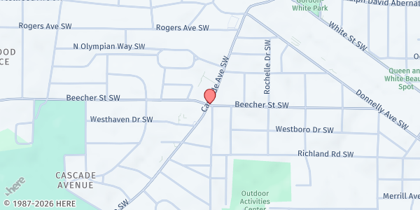 Map showing Community Church of God at 850 Cascade Ave. SW, Atlanta, GA