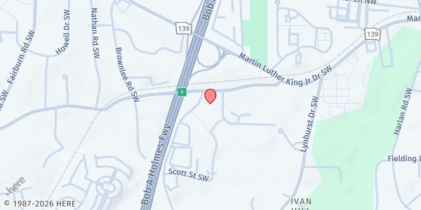 Map showing Concord Baptist Church of Atlanta - Fellowship Hall at 3270 Boulder Park Drive Southwest, Atlanta, GA