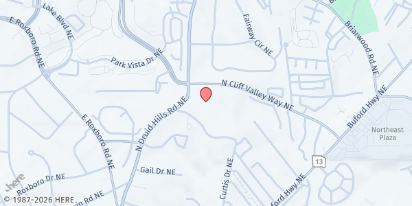 Map showing Cross Keys High School at 1626 N Druid Hills Rd NE, Atlanta, GA