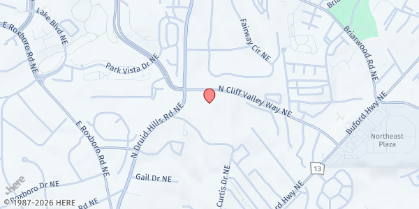 Map showing Cross Keys High School at 1626 North Druid Hills Road, Atlanta, GA