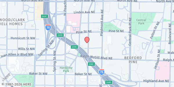Map showing Crossroads Community Ministries at 420 Courtland Street Northeast, Atlanta, GA