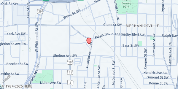Map showing Empty Stocking Fund Warehouse at 693 Humphries St SW, Atlanta, GA