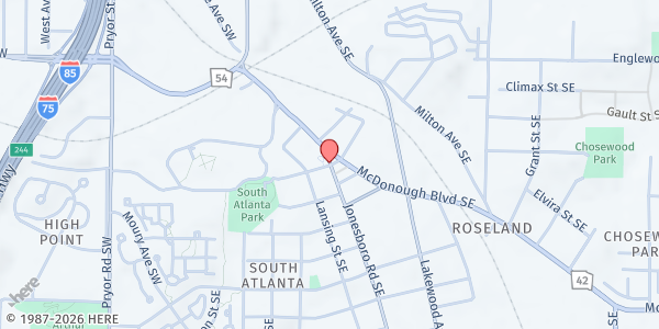 Map showing Georgia Citizens Coalition on Hunger at 9 Gammon St. SE, Atlanta, GA