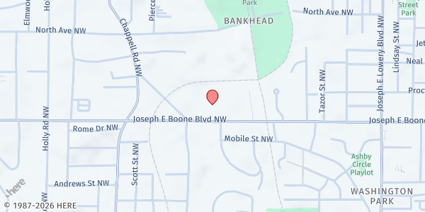 Map showing Georgia Harm Reduction Coalition at 1233 Joseph E Boone Blvd NW, Atlanta, GA