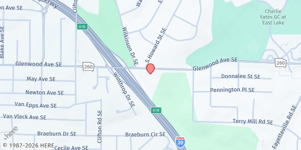 Map showing Greater Piney Grove Baptist Church at 1879 Glenwood Avenue Southeast, Atlanta, GA