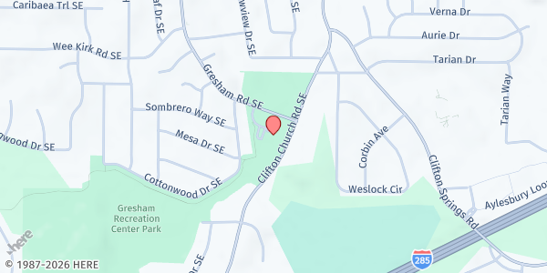 Map showing Gresham Park Rec Center at 3113 Gresham Road South East, Atlanta, GA