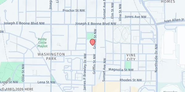 Map showing Hollis Innovation Academy at 225 Griffin St NW, Atlanta, GA